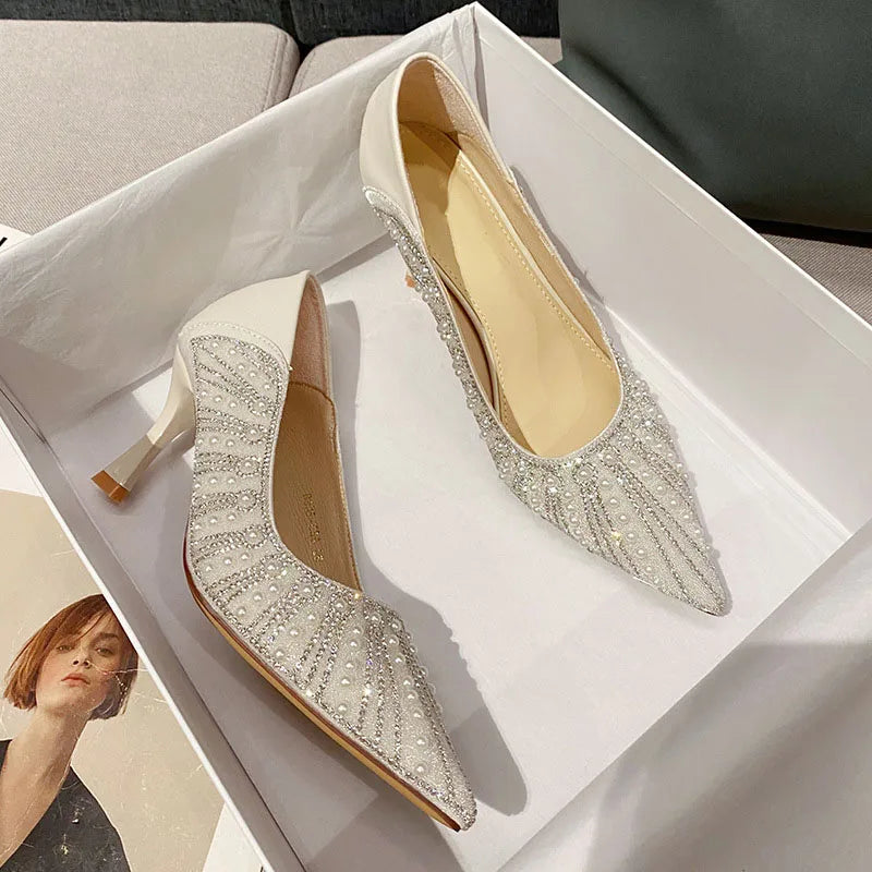 LBSFY -Shoes for Women's Wedding Bridal Shoes 2025 Crystal Elegant Pointed Toe Thin High Heel Sexy Women's Party Shoe Pumps Women Shoe