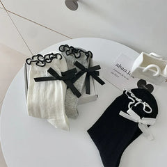 Lbsfy Lolita Sweet Style Ruffle Socks Women's Summer Thin Midtube Short Sock Bow Stockings Korean Street Fashion Calcetines Girls Gift