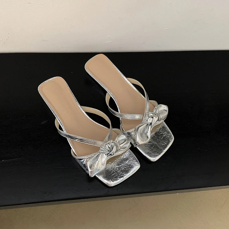 LBSFY  Summer Women Fashion Butterfly-knot Slippers Casual Open Toe Beach Vacation Slides Party Dress Shoes