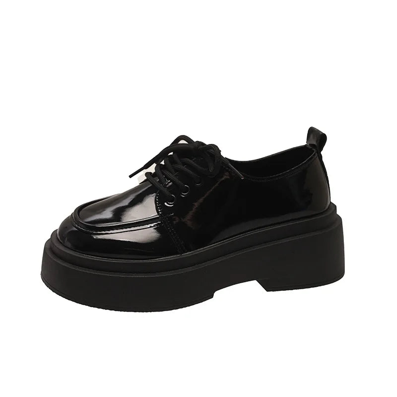 LBSFY  -  Retro British Style Black Loafers for Women Fashion Casual New Designer Platform Shoes Ladies PU Leather Lace Pumps Shoes Ladies