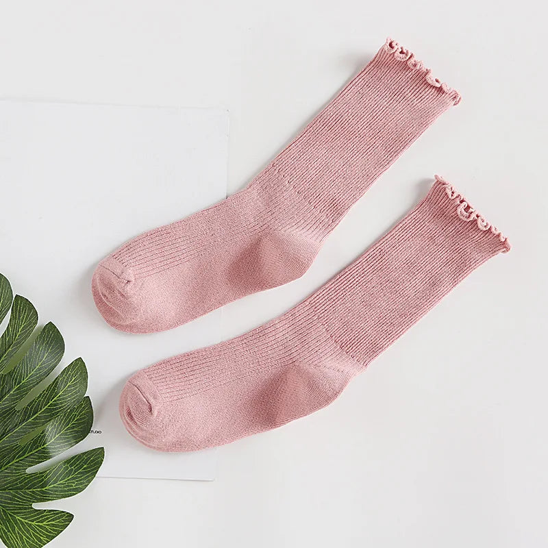Lbsfy Japanese Retro Ruffled Cotton Socks Women Solid Color Ankle Boot Styling Harajuku Christmas Girlfriend Gift Pink Yellow Cute