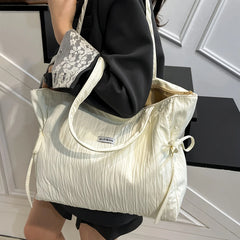 LBSFY -Ladies' Shoulder Bag, Fashionable, Casual, Versatile, Large Capacity, College Style Class Bag, Bow Tie Drawstring Tote Bag