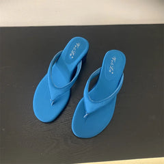 LBSFY  -Summer New Brand Women Slipper Fashion Low Weadge Heel Sandal Narrow Band Outdoor Vaction Beach Slides Shoes