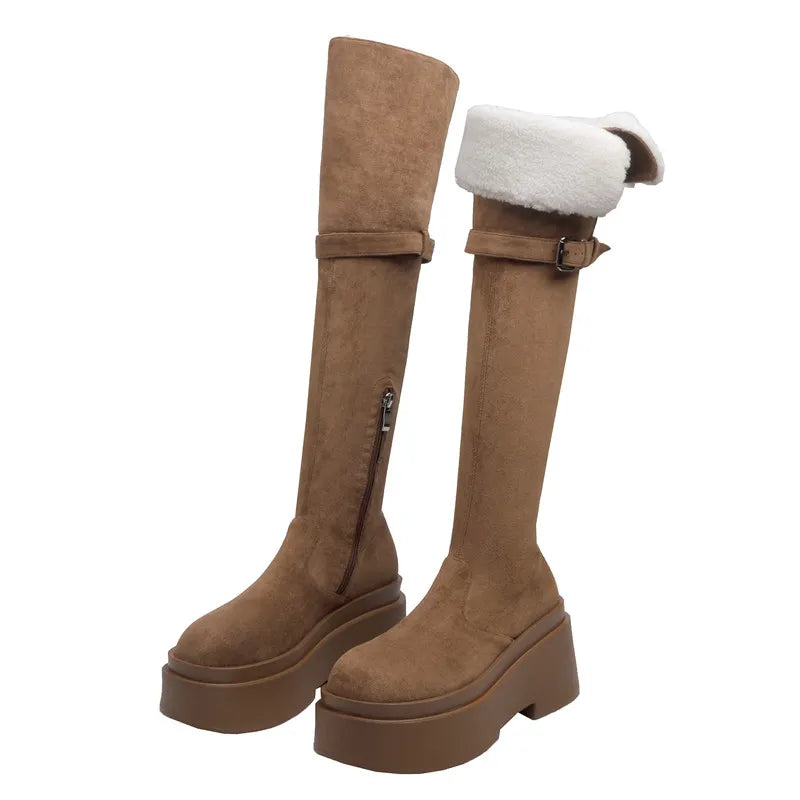 LBSFY  -  New Faux Suede Warm Winter Boots Women Thick Fur Thigh High Snow Boots Platform Over The Knee Boots Ladies Long Shoes