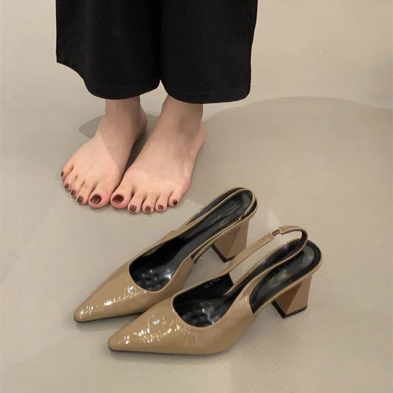 LBSFY  Summer Women's Thick Heel Sandals Fashion Cover Toe Slip On Shoes Design Style Party Dress Female Shoes