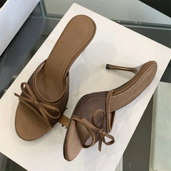 LBSFY -Summer Butterfly-knot Woman Slippers Elegance Stripper Thin Low Heels Ladies Mules Slides Shoes Zapatos De Mujer