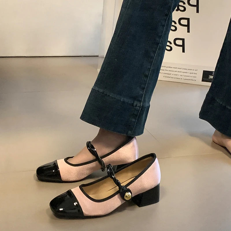 LBSFY  -  Vintage Square Toe Women Mary Jane Shoes Fashion Elegant Shallow Thick Heel Single Shoes Ladies Casual Outdoor Dress Pumps