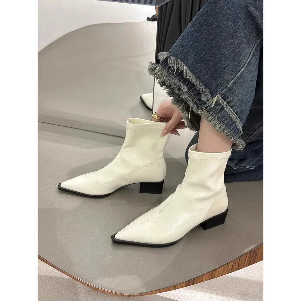 LBSFY -Pointed Toe Women Slim Ankle Boots Fashion Square Low Heel Ladies Elegant Back Zippers Short Booties Women's Footwear
