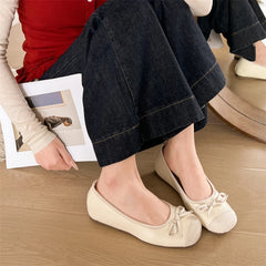 LBSFY -New Style Women's Red Elegant Bowknot Round Toe Women's Flat Comfort Slip-On Ladies Ballerina Single Mules Shoes Zapatos Mujer