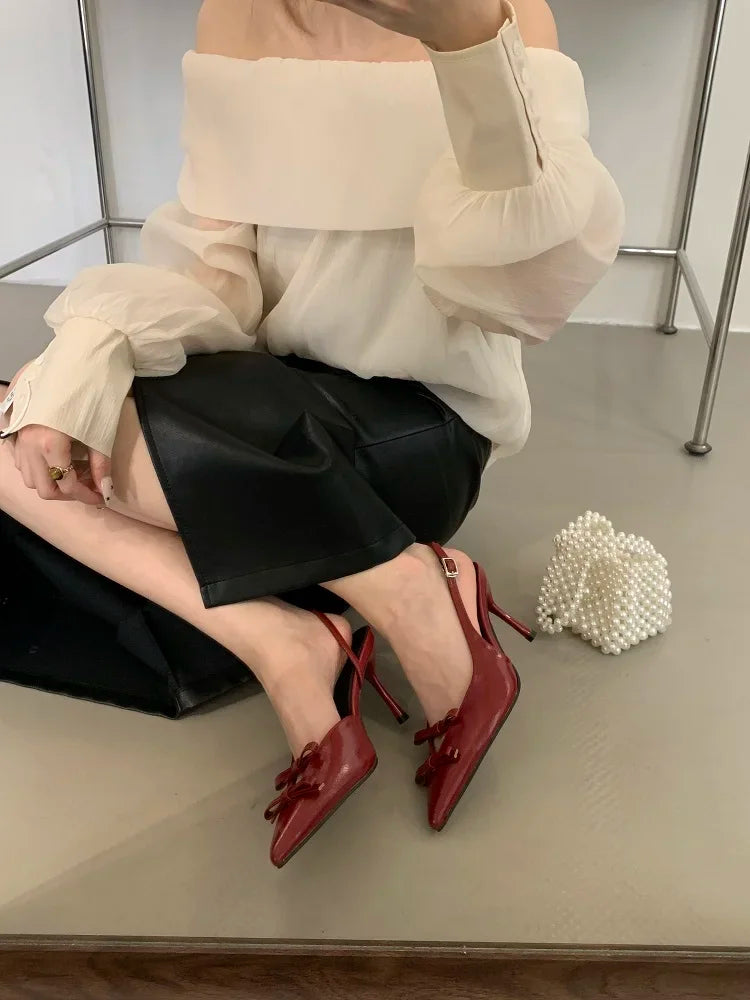 LBSFY -Spring Fashion Butterfly-knot Buckle Strap Women Pumps Sexy Pointed Toe Thin High Heels Party Wedding Shoes Zapatillas De Mujer
