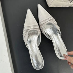 LBSFY -Spring Summer High Quality Butterfly-knot Pointed Toe Mules Women Slippers Fashion Thin Heels Party Dress Shoes
