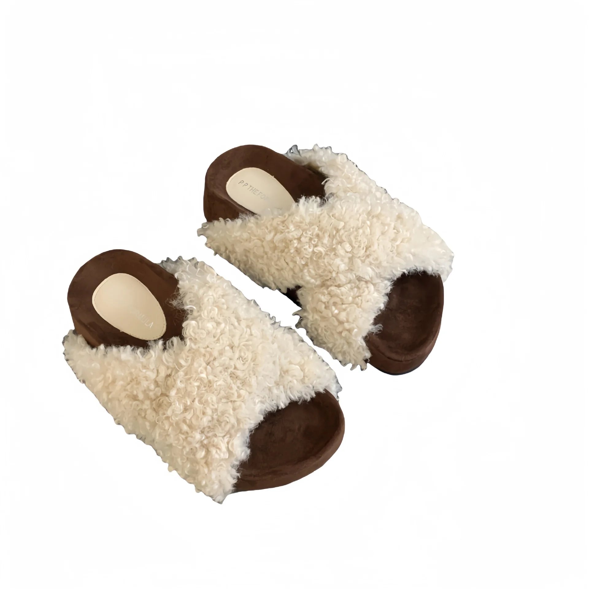 LBSFY  -  Cross Striped Lamb Wool Thick Soled Fur Shoes for Autumn and Winter Wear, Height Increasing Sponge Sole, Versatile One-Piece Mop