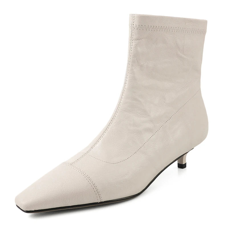 LBSFY  -  Plus Size 34-41 New Genuine Leather Boots Women Zipper Pointed Toe Mid Heels Autumn Winter Ankle Boos Wool Snow Boots