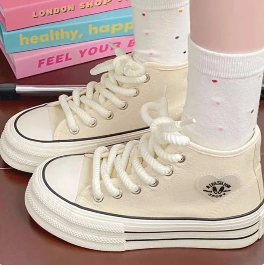 LBSFY  -  Platform Canvas Shoes for Women High-top Candy Color Korean Fashion Shoes Student Casual All-match Designer Footwear New