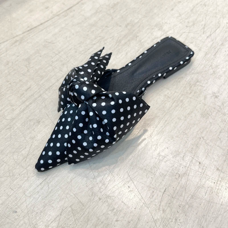 LBSFY  New Summer Concise Pointed Toe Women Slippers Fashion Butterfly-knot Flats Party Mules Slide Shoes