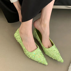 Lbsfy Bling Luxury Pumps Women Footwear Pointed Toe Shallow Low Heel Dress Shoes Female Comfort Elegant High Heels Zapatos De Mujer