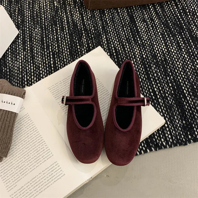 LBSFY  -   Ballet Flats Buckle Red Dress Ballerinas Zapatos Mujer Women Mary Janes Shoes