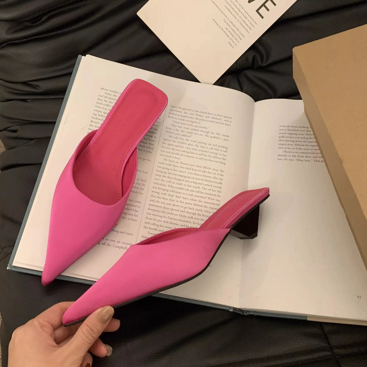 LBSFY -New Pointed Toe Women Mules Slipper Fashion Candy Color Ladies Elegant Dress Sandal Square Low Heel Slip on Slides Shoes