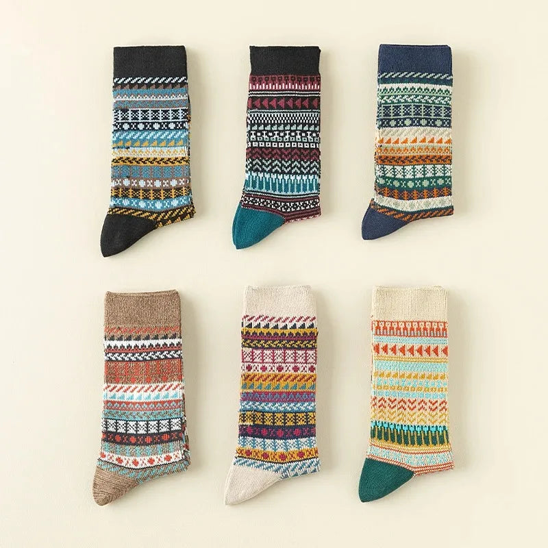 Lbsfy 3 Pairs Winter Thick Warm Cotton Men's Sock Retro High Quality Casual and Breathable Crew Socks Unisex Funky Vintage Couple Sock