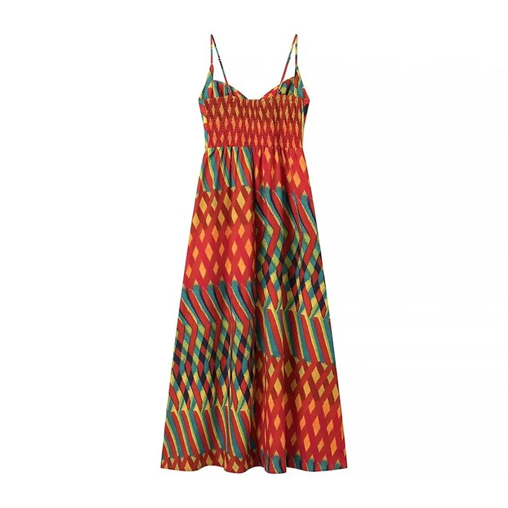 LBSFY  -  2024 Spring New Product Women's Simple, Fashionable, Sexy, Slim Fit Long Printed Hanging Strap Dress