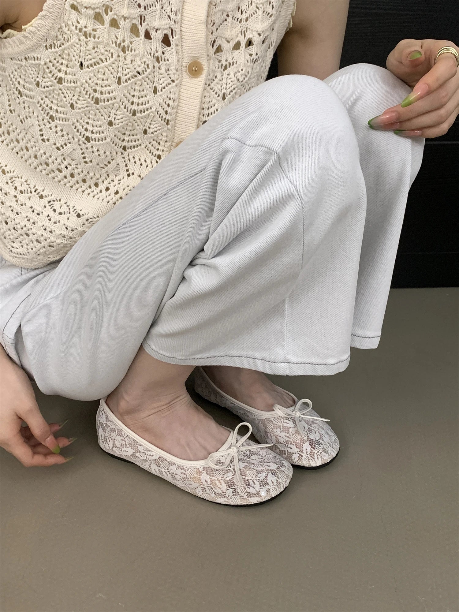 LBSFY -Summer Fashion Concise Round Head  Women Ballet Flats Low Heels Bow Mesh Party Slide Mules Casual Shoes Zapatos De Mujer