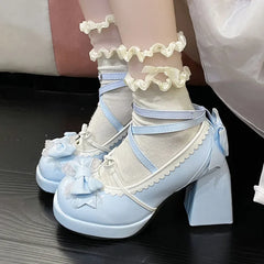 LBSFY -Spring/Autumn New Style Round Toe Square Heel Increased Fashion Elegant High Heel Women's Shoes Bow Decorated Mary Jane Shoes
