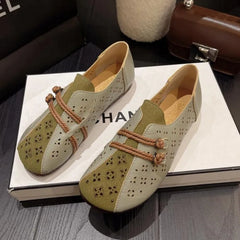 LBSFY  -  Summer Ballet Flat Shoes Woman Retro Ethnic Style shoes For Women Splicing Hollow Leather Comfort Shoes Zapatillas Mujer