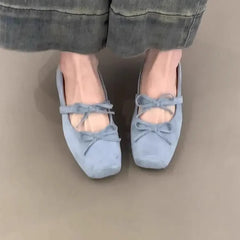 LBSFY -Version Mary Jane Ballet Flats Square Head Bow Knot French Style Low Heel Women's Casual Shoes Spring Autumn