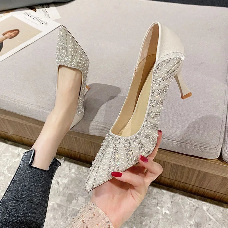 LBSFY -Shoes for Women's Wedding Bridal Shoes 2025 Crystal Elegant Pointed Toe Thin High Heel Sexy Women's Party Shoe Pumps Women Shoe