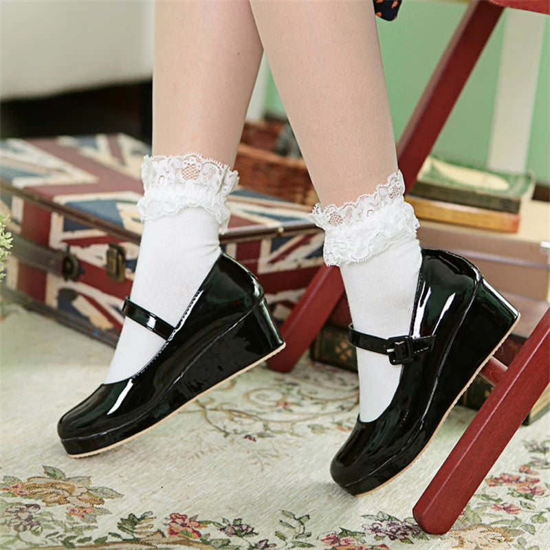 LBSFY  -  Sweet Lolita Shoes Round Head Muffin Heel Shallow Mouth Women Shoes Bowknot Kawaii Shoes