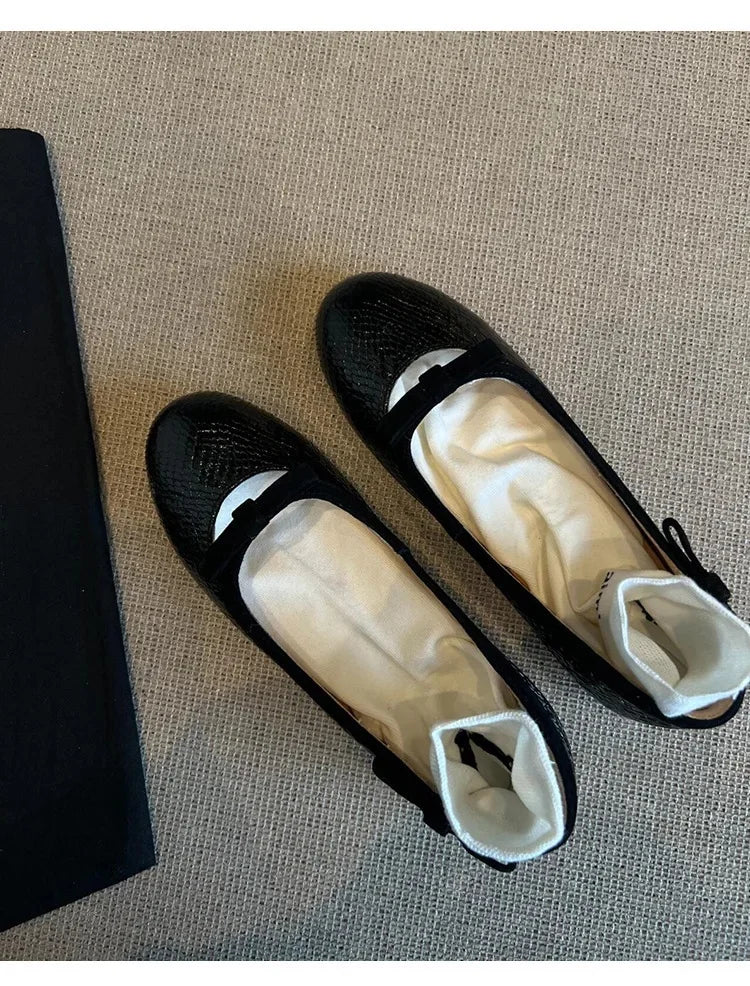 LBSFY -Women's Slip-On Ballet Flat Shoes Summer New Style Retro Fairy Evening Commute Low Heel round Toe Soft Leather Shoes