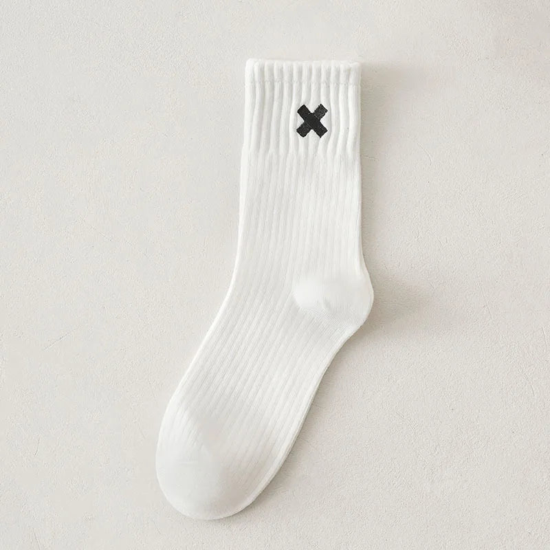 Lbsfy Spring Autumn Winter Men's Sports Mid-tube Short Crew Socks Cotton X Letter Embroidery Long Socks Casual Socks White Black Sox