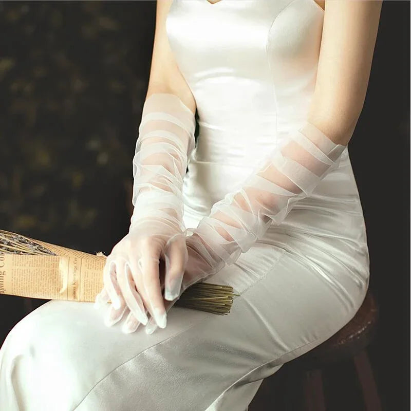 Lbsfy New Gloves for Women Dress 55cm Sheer Mesh Gloves Sexy Thin Elbow Long Gloves Wedding Accessory Anti-UV Cycling Driving Mittens