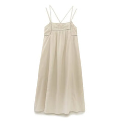 LBSFY -Fashion Embroider Linen Blended Casual Beach Dress Loose Backless Vacation Dress 2025 New Square Collar Fashion Vestidos
