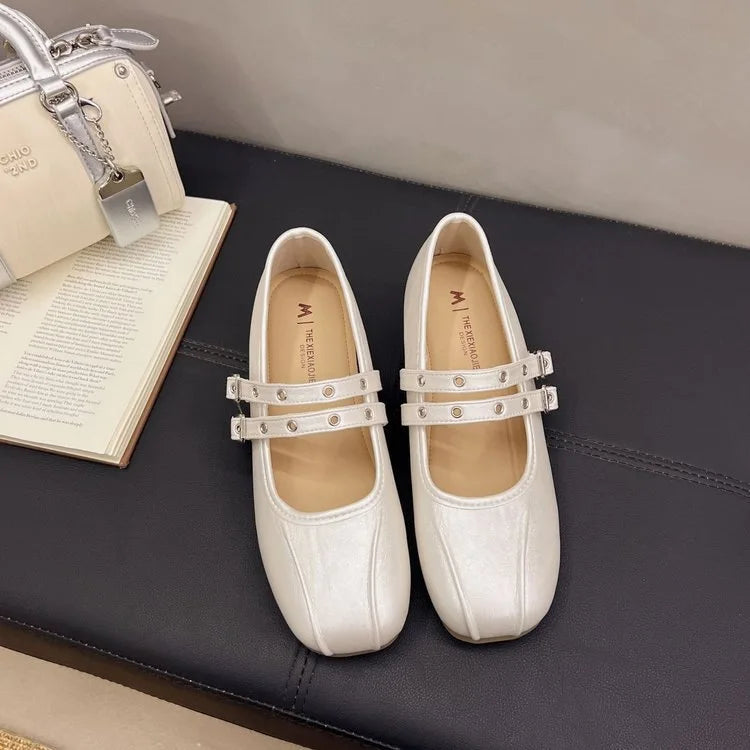 LBSFY -Designer's Minimalist Internal Increase Mary Jane Shoes Women's Belt Buckle Ballet Shoes 2025 Elegant Woman Flat Dress Shoes