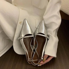 LBSFY -Pointed Toe Buckle Strap Ladies Sandals Gold Shallow Fashion Sexy Party Slingbacks 2026 Summer High Heeled Shoes Woman