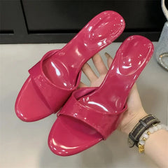 LBSFY -Summer Patent Leather Open Toe Slippers Fashion Thin Low Heels Beach Prom Slide Prom Slide Shoes