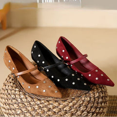 LBSFY  -  Rivet Designer High Heels Women Pointed Toe Elegant Office Women Shoes Spring Autumn Fashion Suede Low Heel Mules Pumps Women