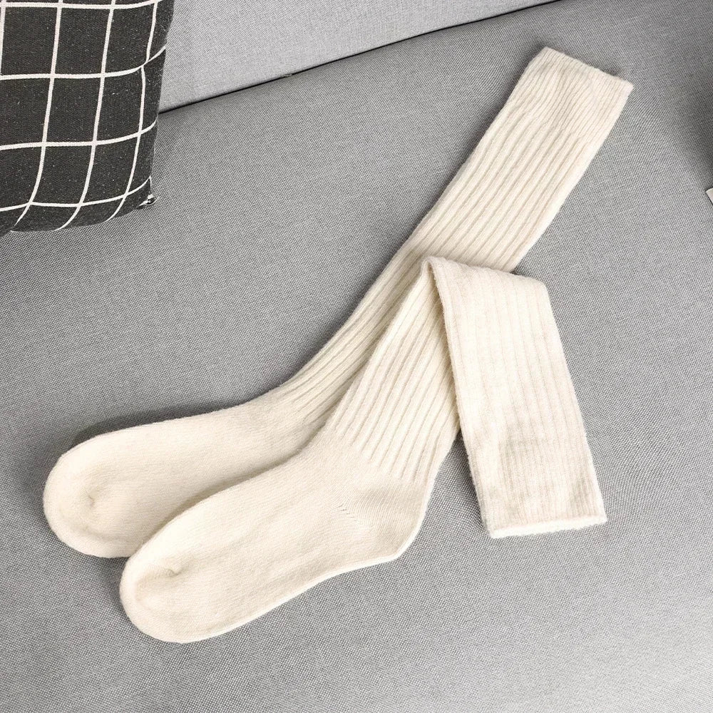 Lbsfy Soft Wool Long Socks Women Autumn Winter Thicken Cashmere Solid Knitted Stocking Skinny Casual Knee High Fluffy Warm Girls Socks