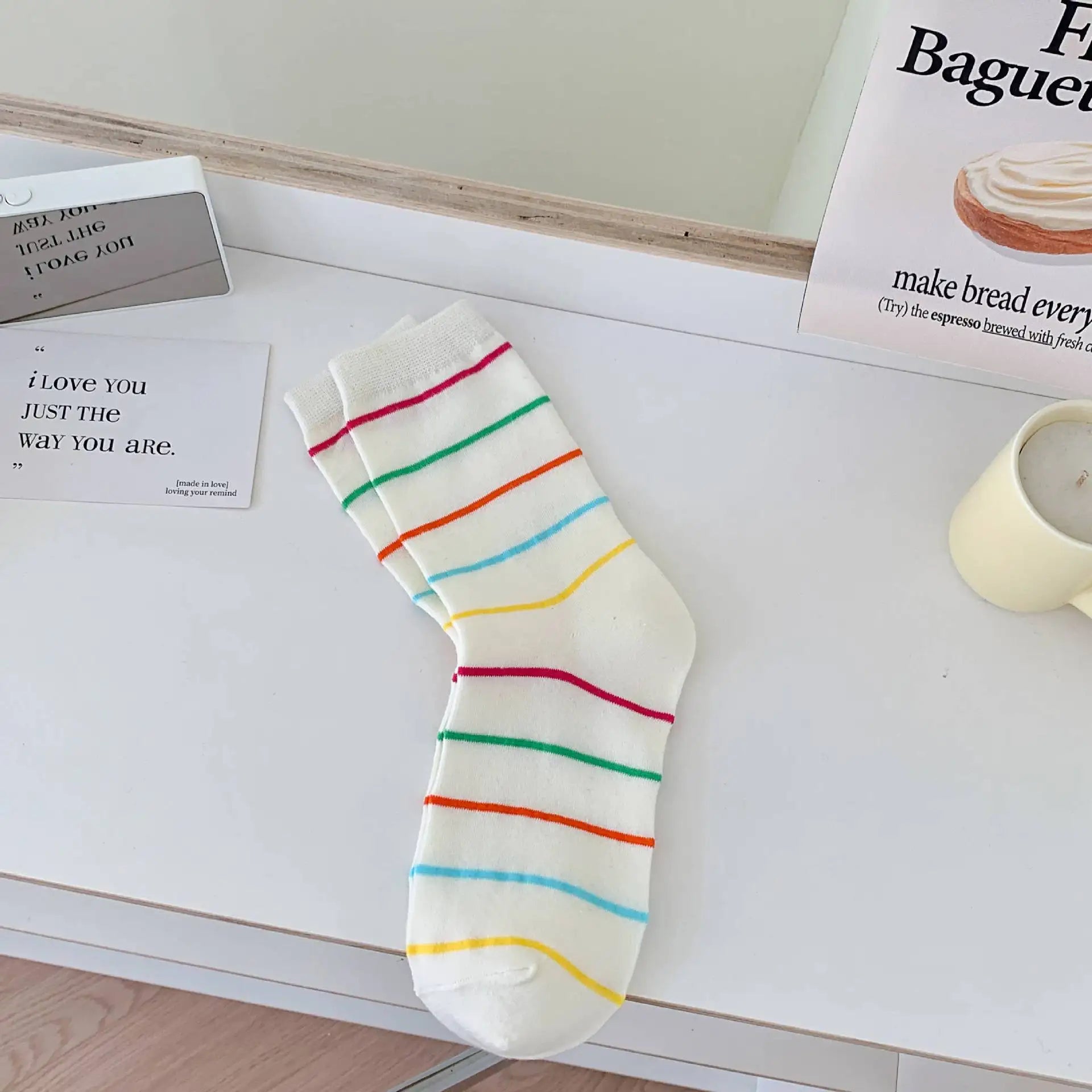 Lbsfy Women Socks Cotton Spring Autumn Female Polka Dot Striped Girls Gift White Sweet Style Simple Lovely Cute Kawaii Mid-tube Socks
