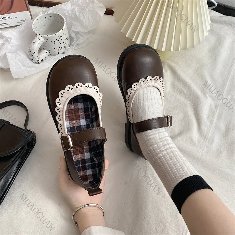 LBSFY -Lace Princess Kawaii Cute Lolita Shoes Student Jk Uniform Shoe Retro Sweet Girls Vintage Black Brown Gothic Round Toe Loafers