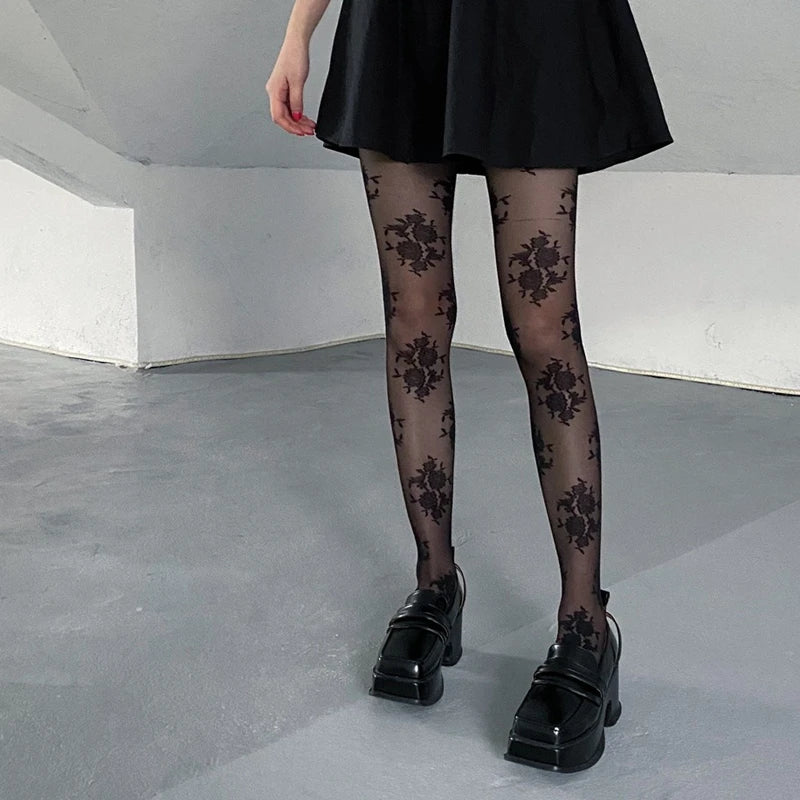 Lbsfy Black Rose Flowers Retro Pantyhose Women Sexy Charming Long Stockings Female White Tights Office Ladies Elegant Leggings Hosiery
