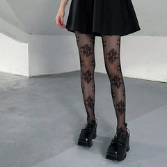 Lbsfy Black Rose Flowers Retro Pantyhose Women Sexy Charming Long Stockings Female White Tights Office Ladies Elegant Leggings Hosiery