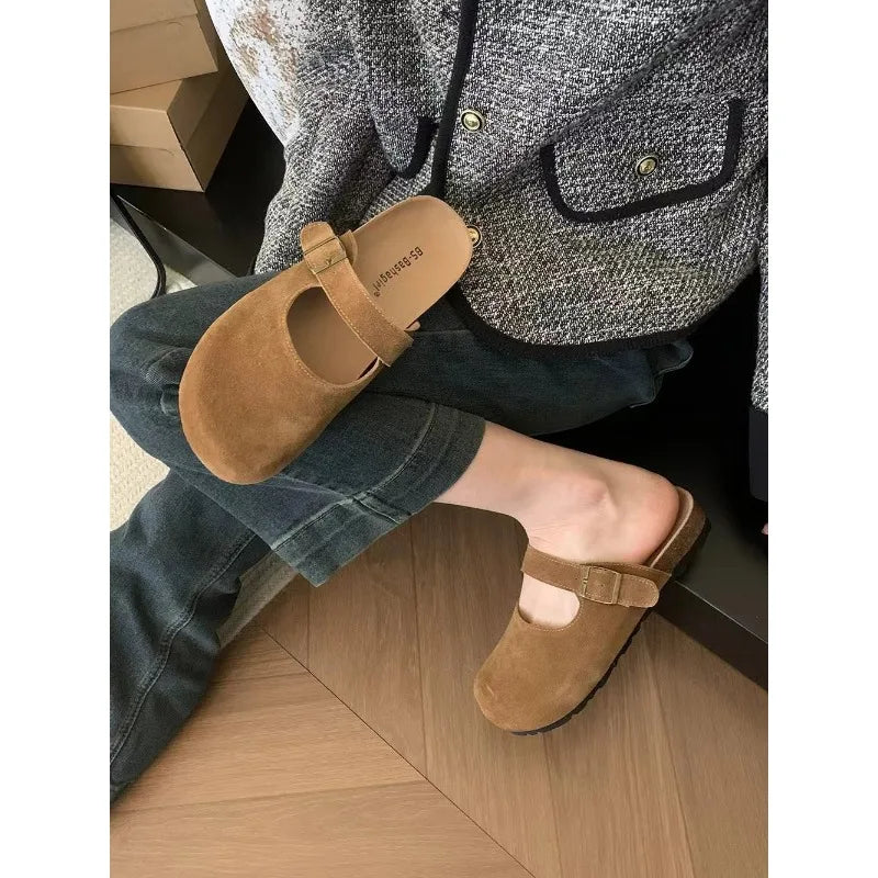 LBSFY -Women's Closed Toe Slippers Suede Leather Clogs Sandals Women Retro Fashion Garden Mule Clog Slides Zapatillas De Mujer
