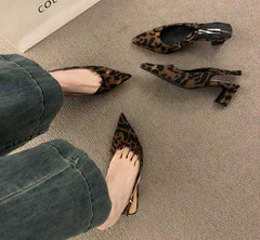 LBSFY  Summer Pointed Toe Thick Heel Women Sandals Fashion Leopard Print Ladies Stripper Party Sandalias