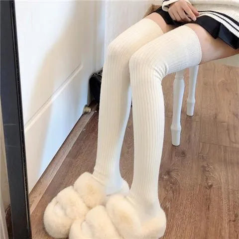 Lbsfy Stockings Winter Solid Color Thigh High Medias Over The Knee Cute Lolita Socks Woman Thick Warm Stockings Long Leg