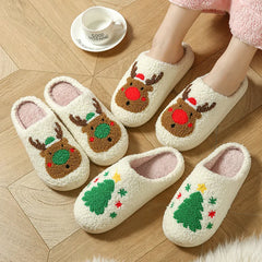 LBSFY  -  Christmas Elk Cotton Slippers for Women Men New 2025 Winter Cute Cartoon Home Non Slip Couple Floor Slides Indoor Plush Shoes