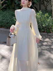 LBSFY -Elegant Long Sleeve Evening Dresses for Women Spring Slim Lace Up A-Line Party Prom Casual Dress Fashion French Female Clothing