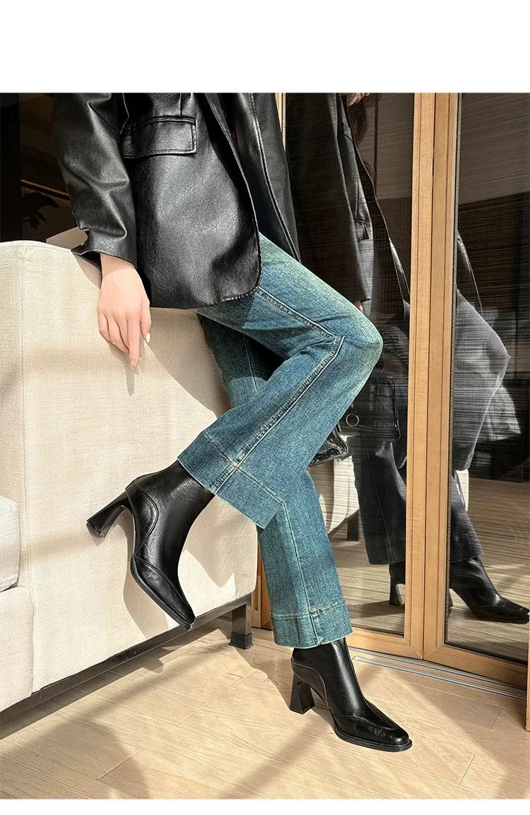 LBSFY -2025 Vintage High Heel Women Ankle Boots Fashion Square Toe Short Booties Autumn Winter Ladies Shoes Botas Mujer