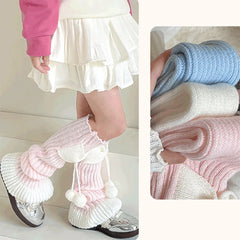 Lbsfy New Children Sweet Bowknot Leg Warmers Lolitas Knitted Socks for Girls Warm Foot Cover Cute Ballet Guards Socks Long Stockings